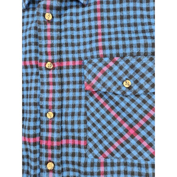 Vintage Backpacker‎ Shirt Mens XL Black Blue Plaid Flannel 90s Grunge Skater - Picture 7 of 15